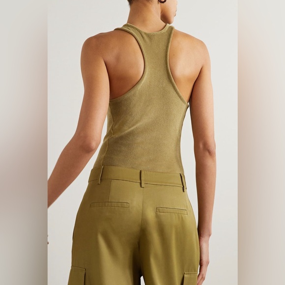 Tibi Summer Terry Crewneck Racerback Bodysuit in Cumin - Picture 3 of 8